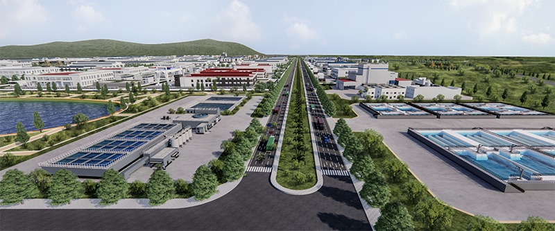 Hệ thống giao thông nội khu trong KCN bằng hình vẽ 3D - bản đồ quy hoạch khu công nghiệp Du Long