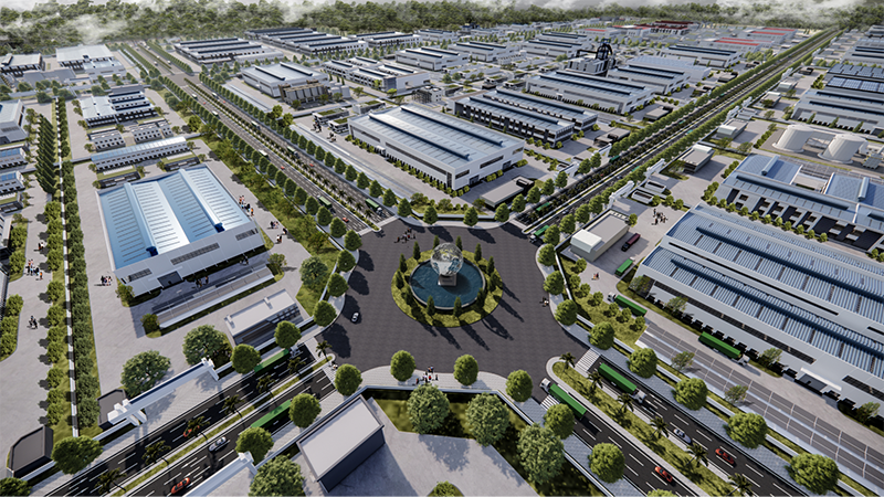 Toàn cảnh khu vực nhà máy của khu công nghiệp Du Long bằng hình vẽ 3D