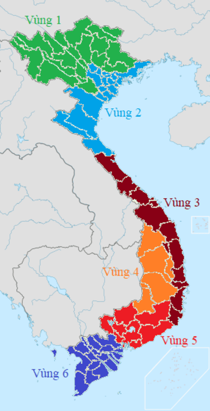 Việt Nam được chia thành 6 vùng công nghiệp (Nguồn ảnh: Wikipedia)