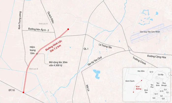Dự án mở rộng đường Vĩnh Lộc dài 7,2km