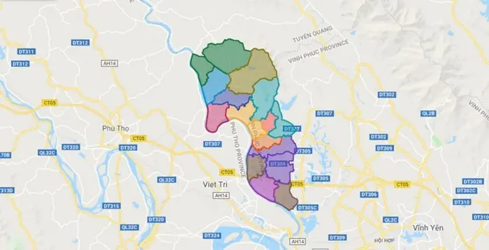 Vị trí huyện Sông Lô cũ trên bản đồ